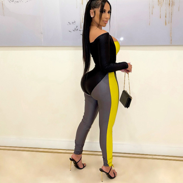 Women's 2021 winter new one-shoulder umbilical jumpsuit tight-fitting casual trousers suit K21ST576