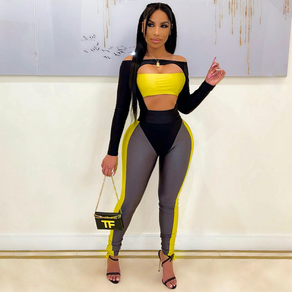 Women's 2021 winter new one-shoulder umbilical jumpsuit tight-fitting casual trousers suit K21ST576