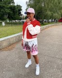Fashion hip-hop style stitching threaded zipper baseball uniform jacket L21920