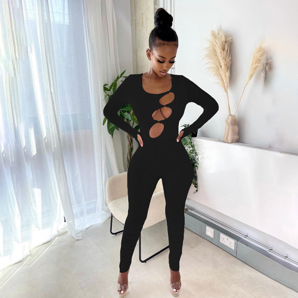 2021 autumn women's new sexy hollow high waist tight-fitting hip-lifting sports and leisure fitness jumpsuit K21Q07828