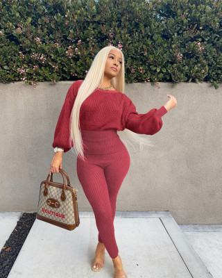 Nightclub solid color wool bat sleeves waist slim pants casual two-piece suit MN88825