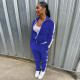 Korean velvet solid color cardigan with white stripes on the side two-piece suit BN7235
