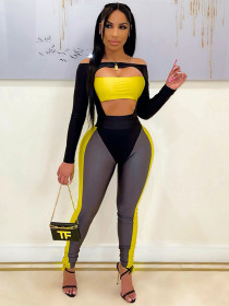 Women's 2021 winter new one-shoulder umbilical jumpsuit tight-fitting casual trousers suit K21ST576