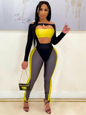 Women's 2021 winter new one-shoulder umbilical jumpsuit tight-fitting casual trousers suit K21ST576