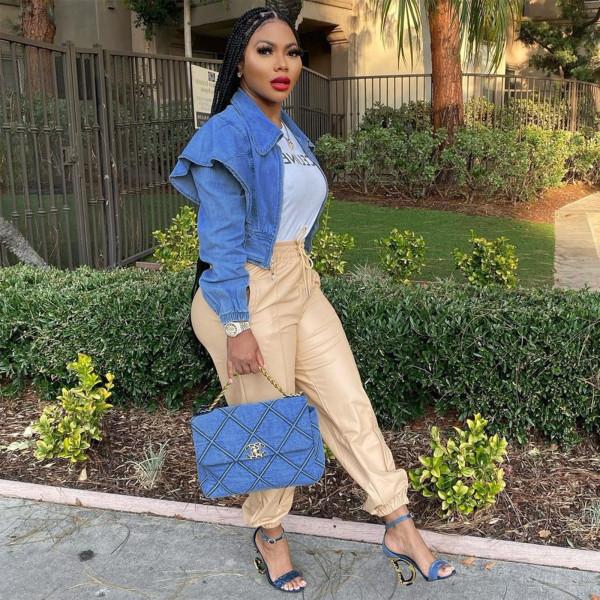 Fashion big wood ear side lapel jacket denim jacket Q5263