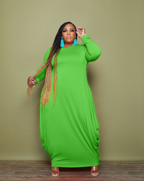 Large size autumn and winter new women's clothing irregular solid color dress S90091