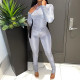 2021 autumn and winter women's long-sleeved knitted solid color basic casual suit LR20697