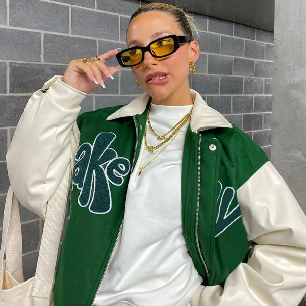 Fall 2021 new women's fashion lapel long-sleeved jacket loose print casual baseball uniform jacket K21C04555