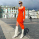2021 autumn and winter new women's fashion square neck long sleeves slim temperament mid-length dress women K21D07680