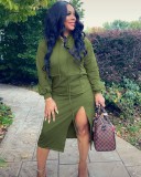 Women Fashion Double Drawstring Strap Hooded Sweater Slit Dress L21104