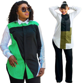 Women's Fashion Trendy Digital Positioning Printing Long Sleeve Casual Slim Shirt 2 Colors Available Y5211