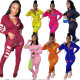 Letter print embroidered hooded sweatshirt trousers sports suit R8833
