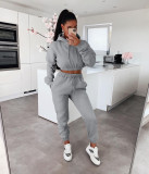 Autumn and winter plus fleece hooded sweater casual two-piece suit L279