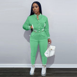 Solid color women's jacket suit single-breasted button long-sleeved baseball uniform two-piece suit YM224