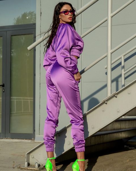 Pure color zipper fashion casual sports two-piece suit HM6529
