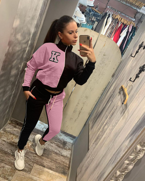 Letter color matching fashion casual sports two-piece suit HM6531