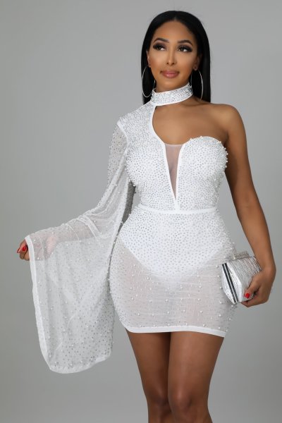 Sexy European and American big-name mesh hot-drilled tight-fitting dress SK2242