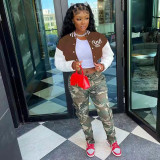 Colorblock jacket single-breasted letter embroidery baseball uniform TK6205