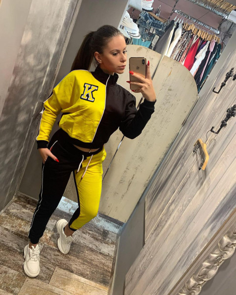 Letter color matching fashion casual sports two-piece suit HM6531
