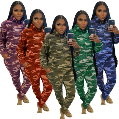 Fashion sports suit hot selling camouflage two-piece suit in Europe and America YM222