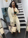 New casual loose high elastic pit strip fabric two-piece suit without belt YM221