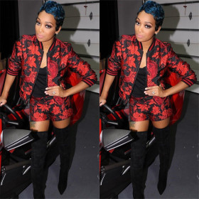 Women's autumn and winter new fashion and personality printing two-piece suit LS6378