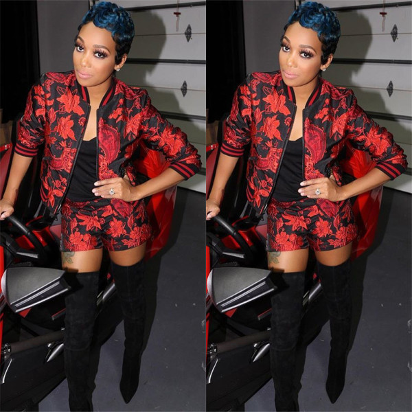 Women's autumn and winter new fashion and personality printing two-piece suit LS6378