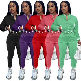 Solid color women's jacket suit single-breasted button long-sleeved baseball uniform two-piece suit YM224