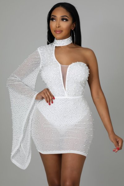 Sexy European and American big-name mesh hot-drilled tight-fitting dress SK2242