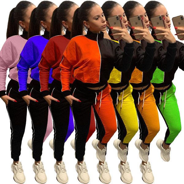 Popular women's color matching butt sleeves fashion casual sports two-piece suit HM6533