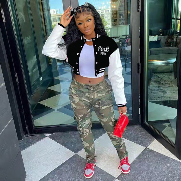 Colorblock jacket single-breasted letter embroidery baseball uniform TK6205