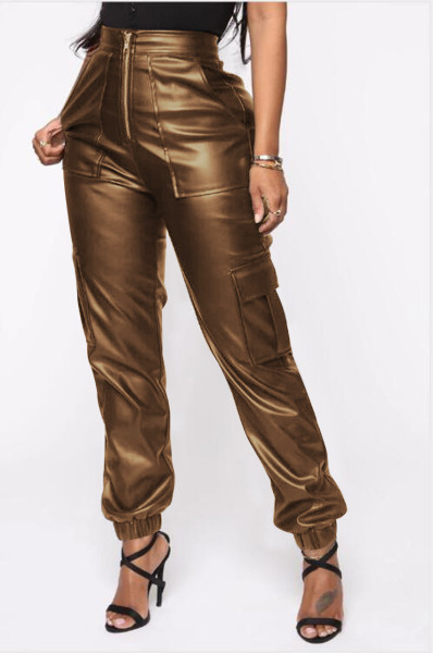 New autumn and winter casual pants fashion multiple pocket casual pants casual leather pants F8257