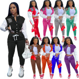 Colorblock jacket single-breasted alphabet print baseball uniform sports suit TK6203