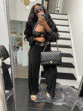 New casual loose high elastic pit strip fabric two-piece suit without belt YM221