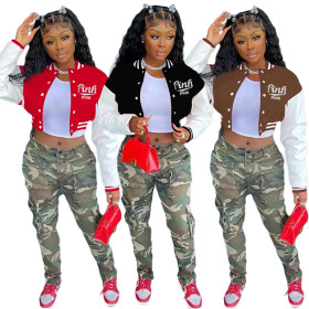 Colorblock jacket single-breasted letter embroidery baseball uniform TK6205