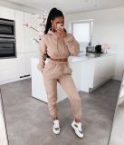 Autumn and winter plus fleece hooded sweater casual two-piece suit L279