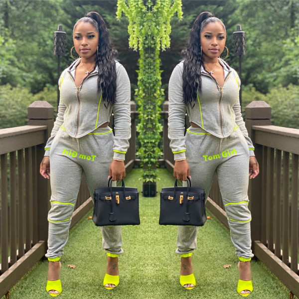 Hooded cardigan casual fashion sports two-piece suit LS6373