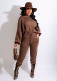 Autumn and winter solid color sweater irregular loose puff sleeve casual sportswear suit CM2165