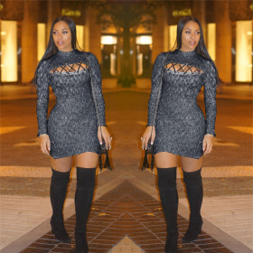 2021 Winter New European and American New Products Sexy Hollow Long Sleeve Sweater Dress LS6173