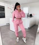 Autumn and winter plus fleece hooded sweater casual two-piece suit L279