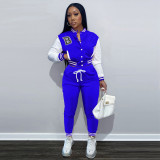 Colorblock jacket single-breasted alphabet print baseball uniform sports suit TK6203