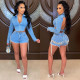 New denim casual suit halter eyelet denim shorts suit denim two-piece suit F88395
