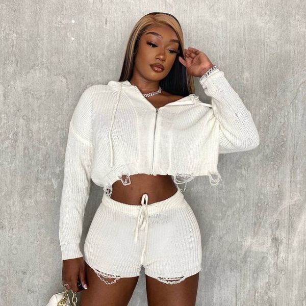 Autumn and winter new sweater suit women's hooded casual sweater suit autumn and winter suit F88386