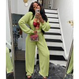 New casual loose high elastic pit strip fabric two-piece suit without belt YM221