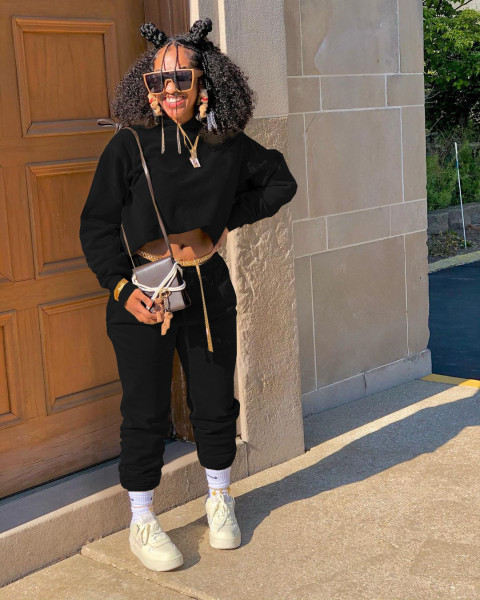 Autumn and winter sweater plus velvet loose two piece hooded sports suit TK6201