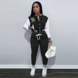Colorblock jacket single-breasted alphabet print baseball uniform sports suit TK6203
