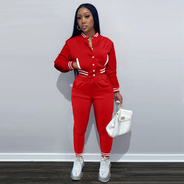 Solid color women's jacket suit single-breasted button long-sleeved baseball uniform two-piece suit YM224