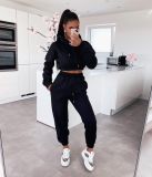 Autumn and winter plus fleece hooded sweater casual two-piece suit L279
