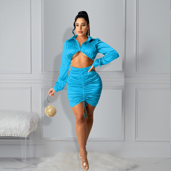 New style dress with ruffled open lining and exposed long-sleeved hip dress F88396