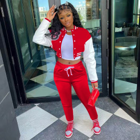 Colorblock jacket single-breasted alphabet print baseball uniform sports suit TK6203